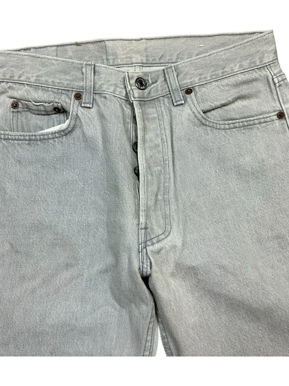 Vintage Levi’s 501 button fly 80s/90s light gray straight leg jeans 29 x 29 USA